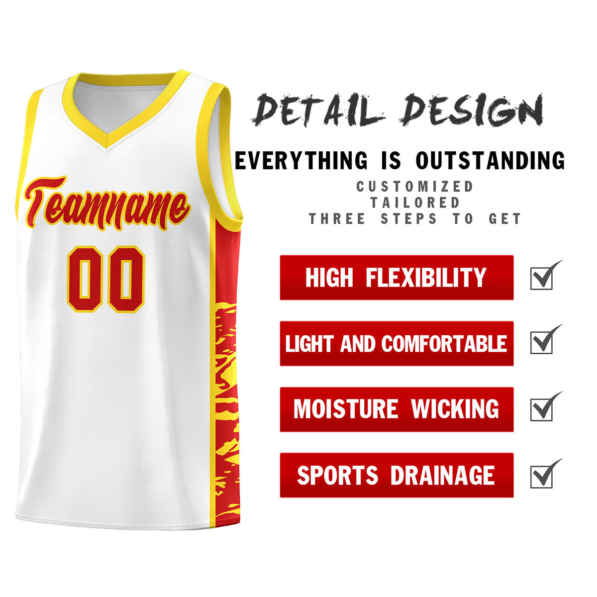 Custom White Gold Side Gradient Pattern Basketball Kits