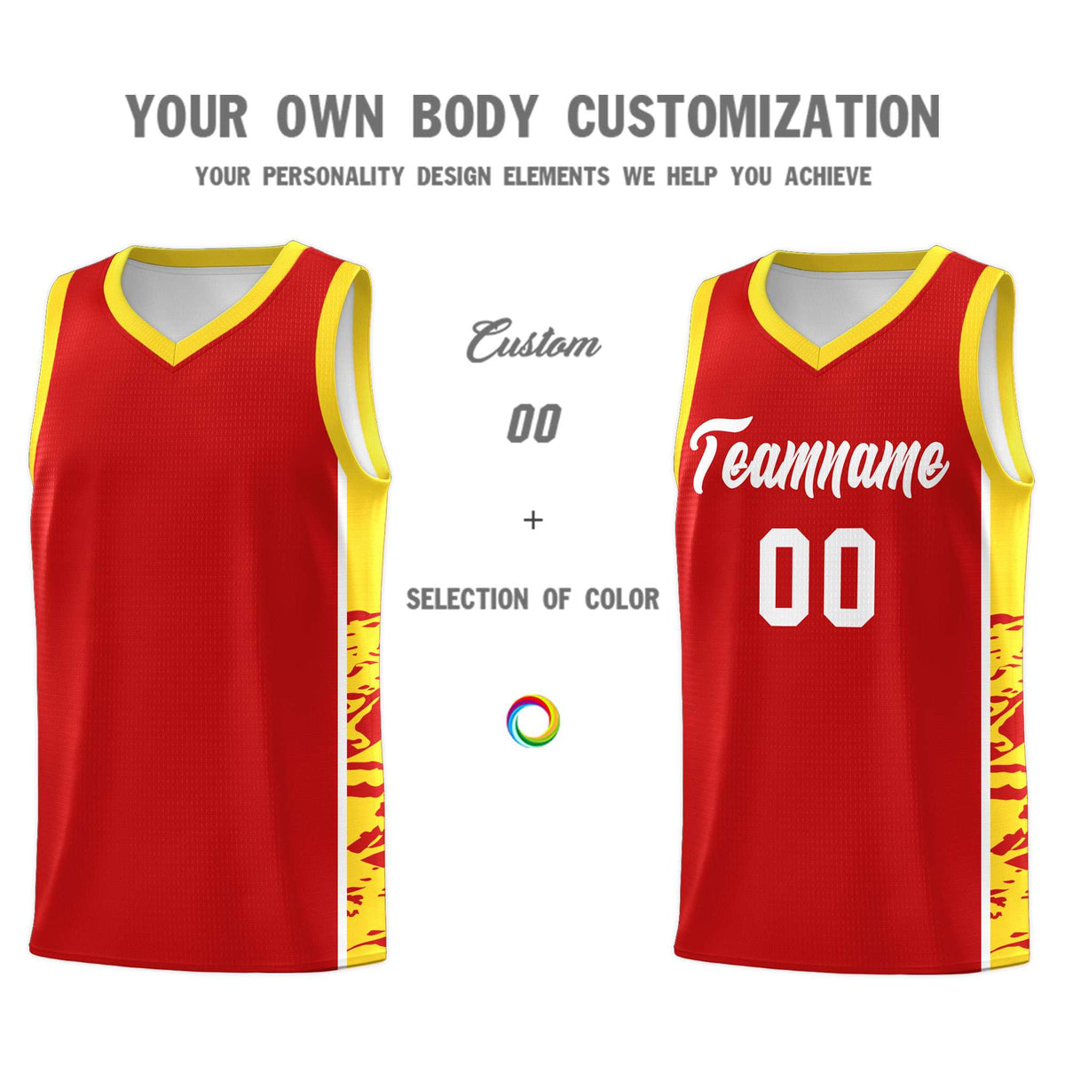 Custom Red Gold Side Gradient Pattern Basketball Kits