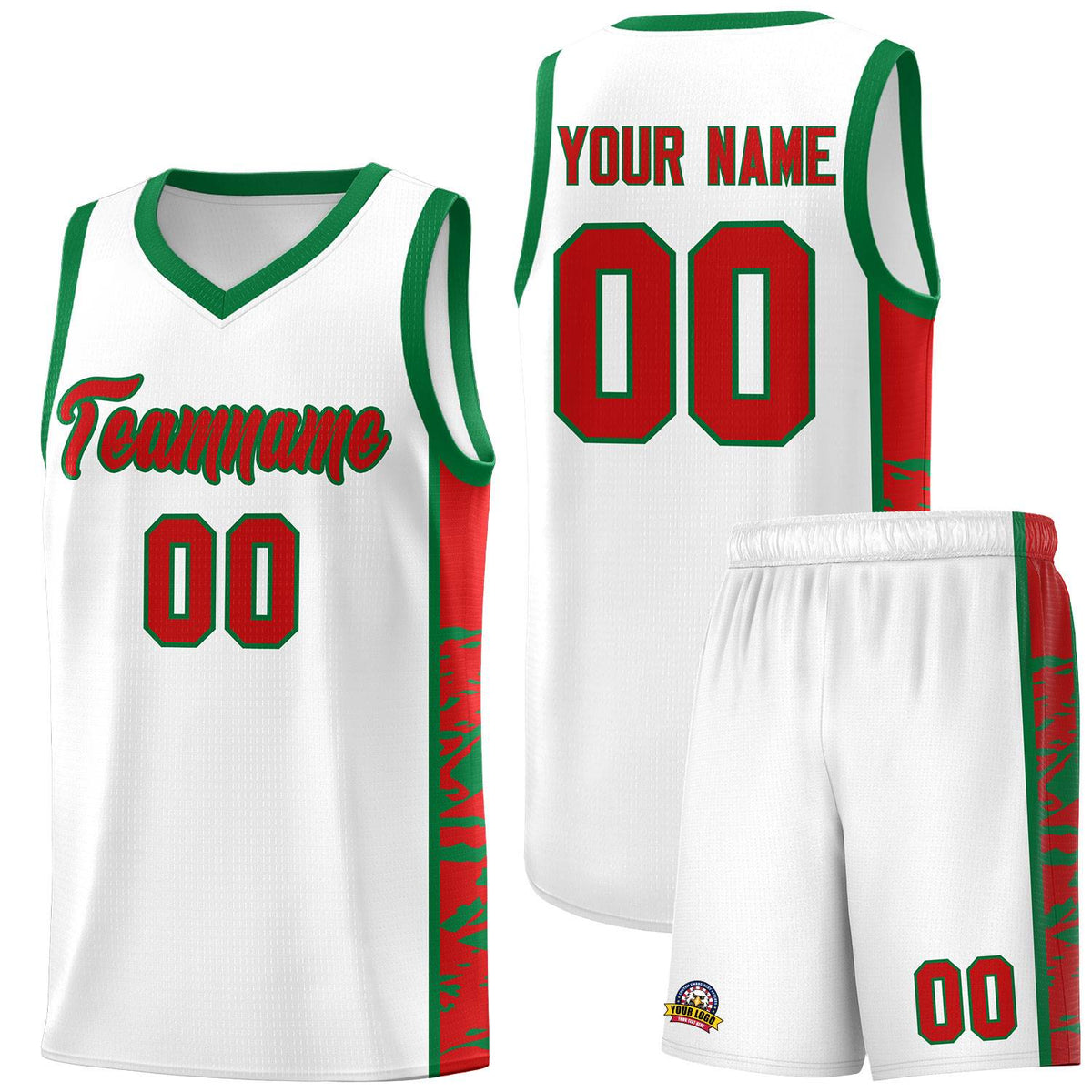 Custom White Kelly Green Side Gradient Pattern Basketball Kits