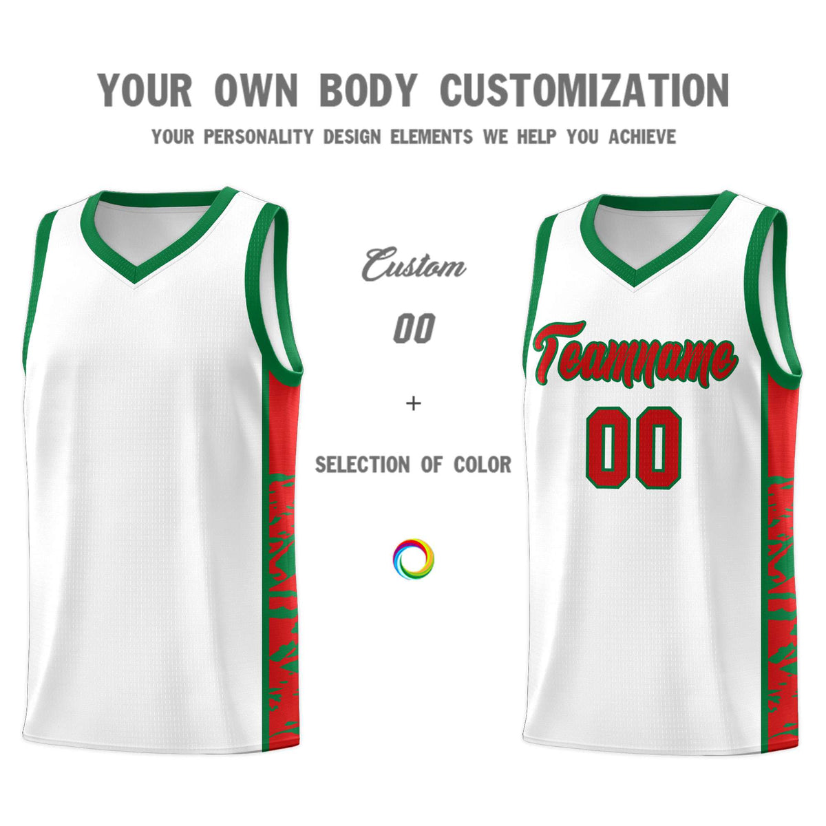 Custom White Kelly Green Side Gradient Pattern Basketball Kits