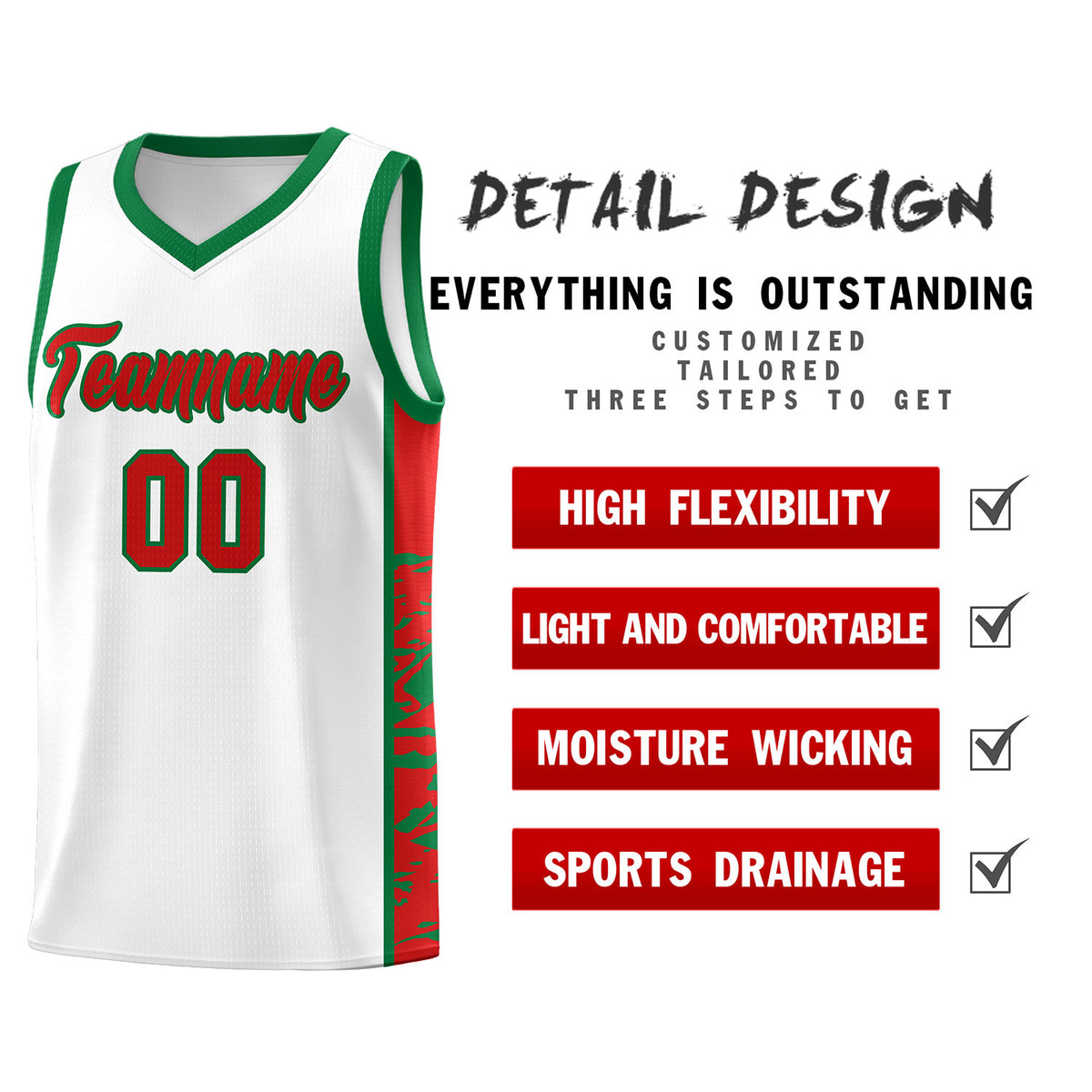 Custom White Kelly Green Side Gradient Pattern Basketball Kits