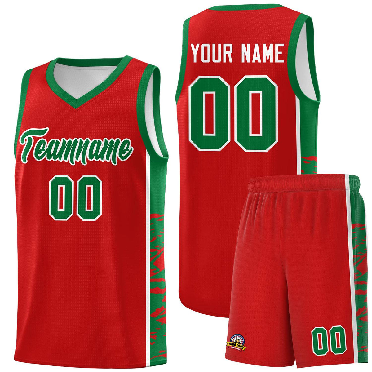Custom Red Kelly Green Side Gradient Pattern Basketball Kits