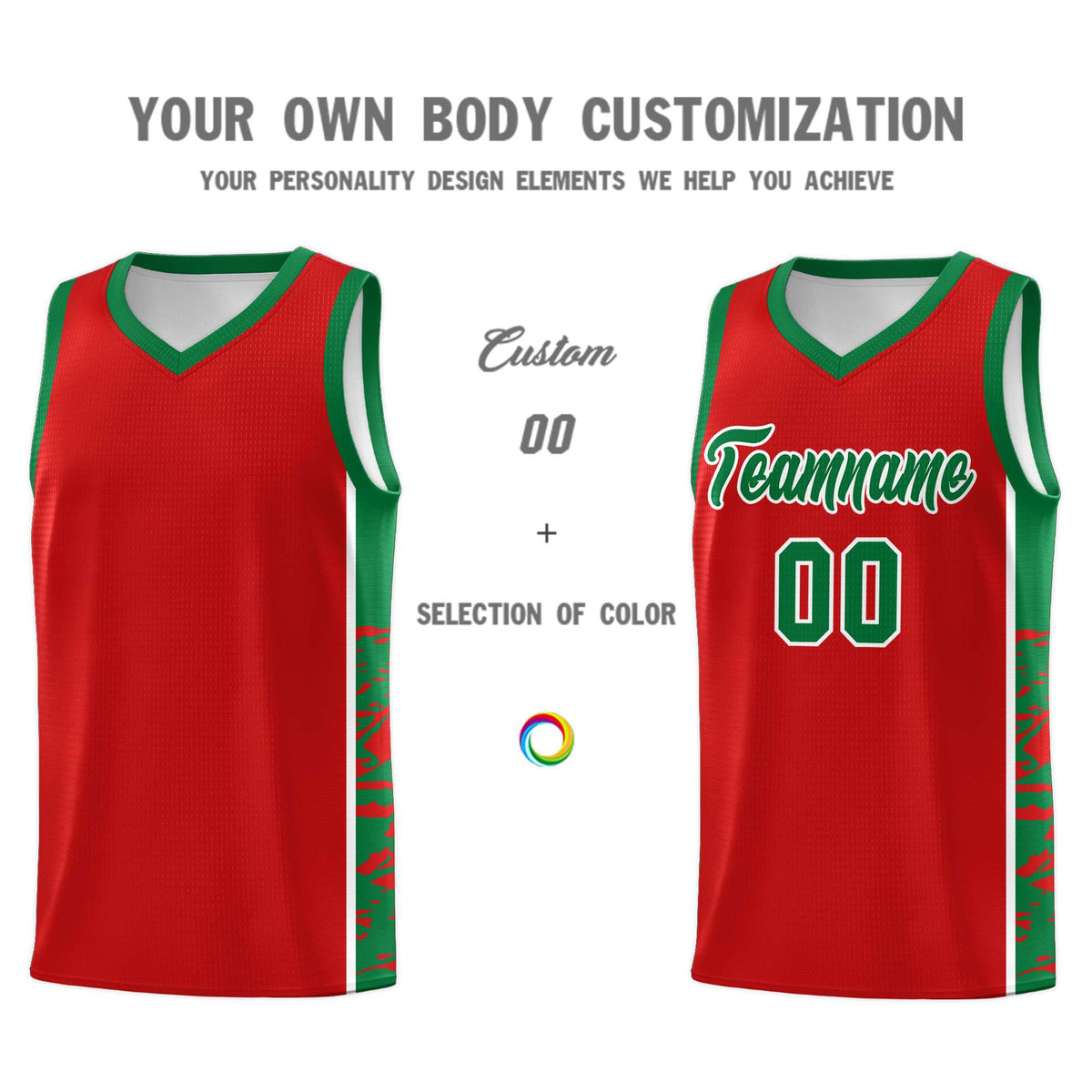 Custom Red Kelly Green Side Gradient Pattern Basketball Kits