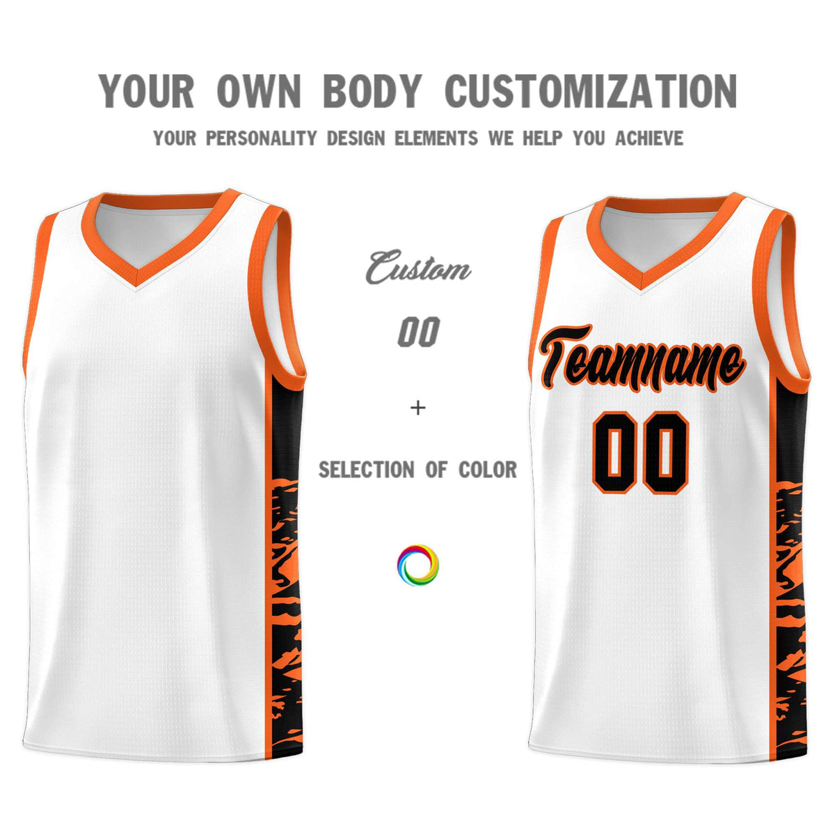Custom White Orange Side Gradient Pattern Basketball Kits
