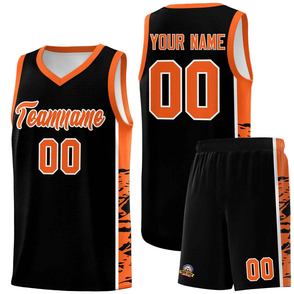 Custom Black Orange Side Gradient Pattern Basketball Kits