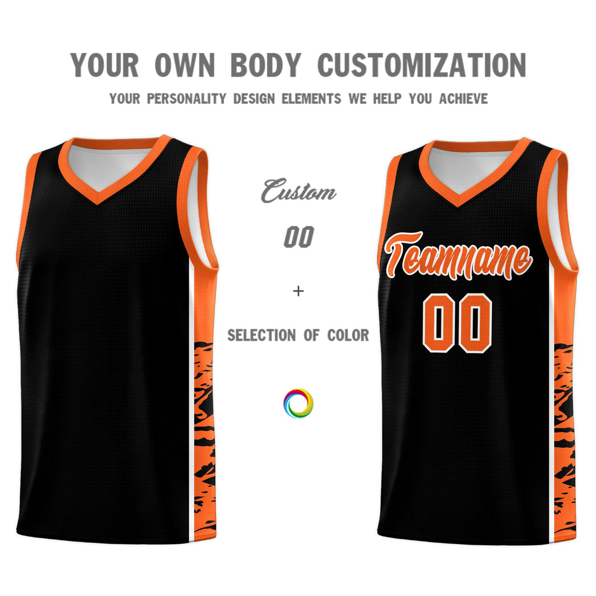Custom Black Orange Side Gradient Pattern Basketball Kits