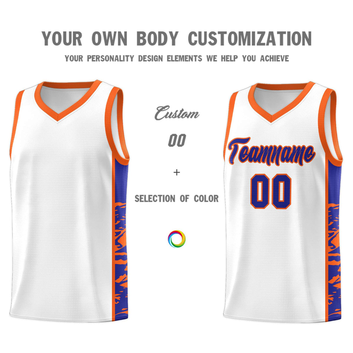 Custom White Orange Side Gradient Pattern Basketball Kits