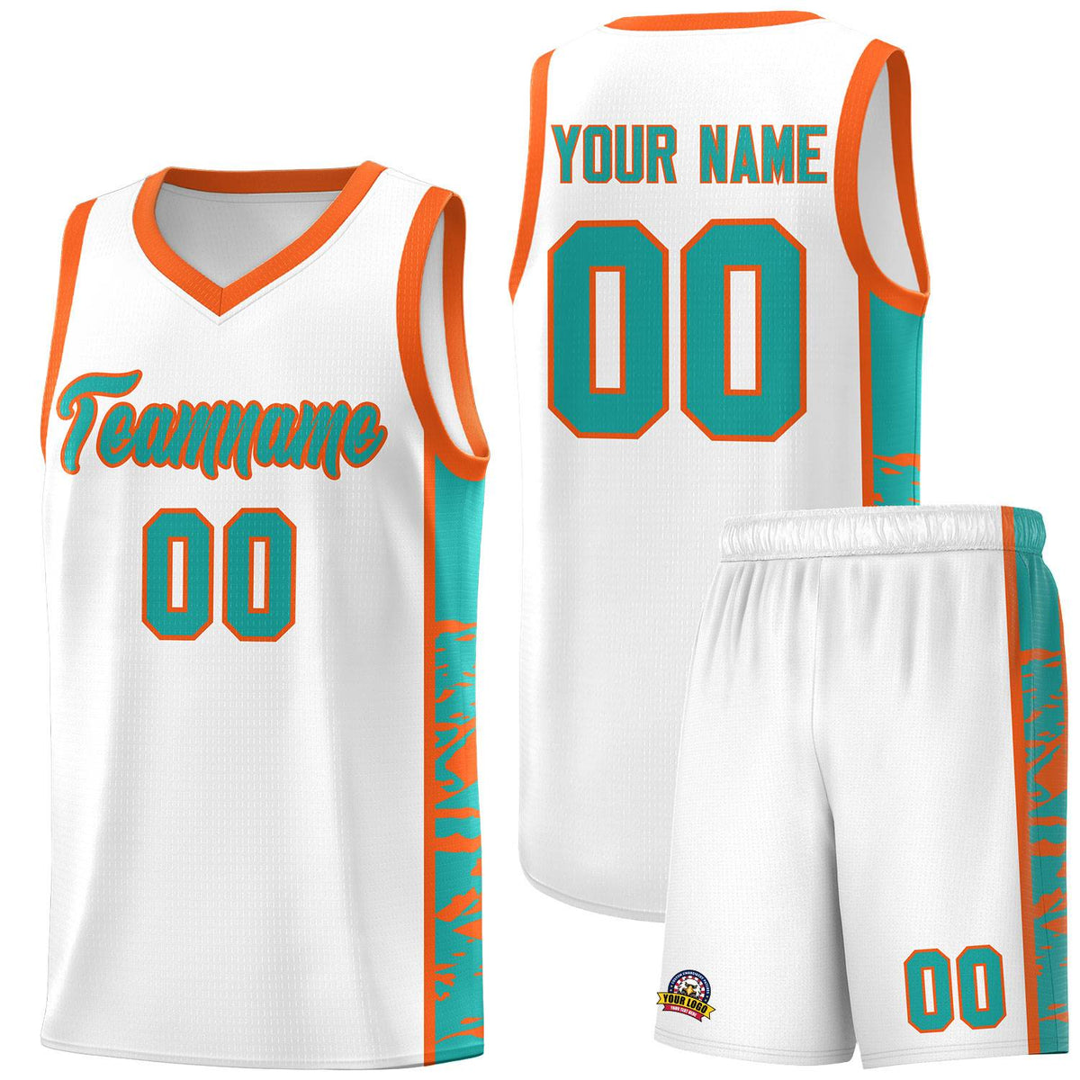 Custom White Orange Side Gradient Pattern Basketball Kits
