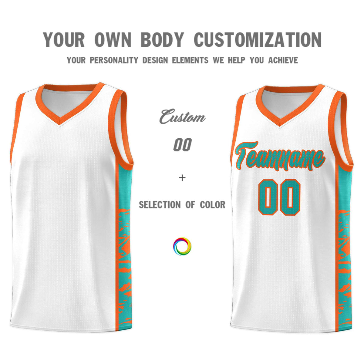 Custom White Orange Side Gradient Pattern Basketball Kits