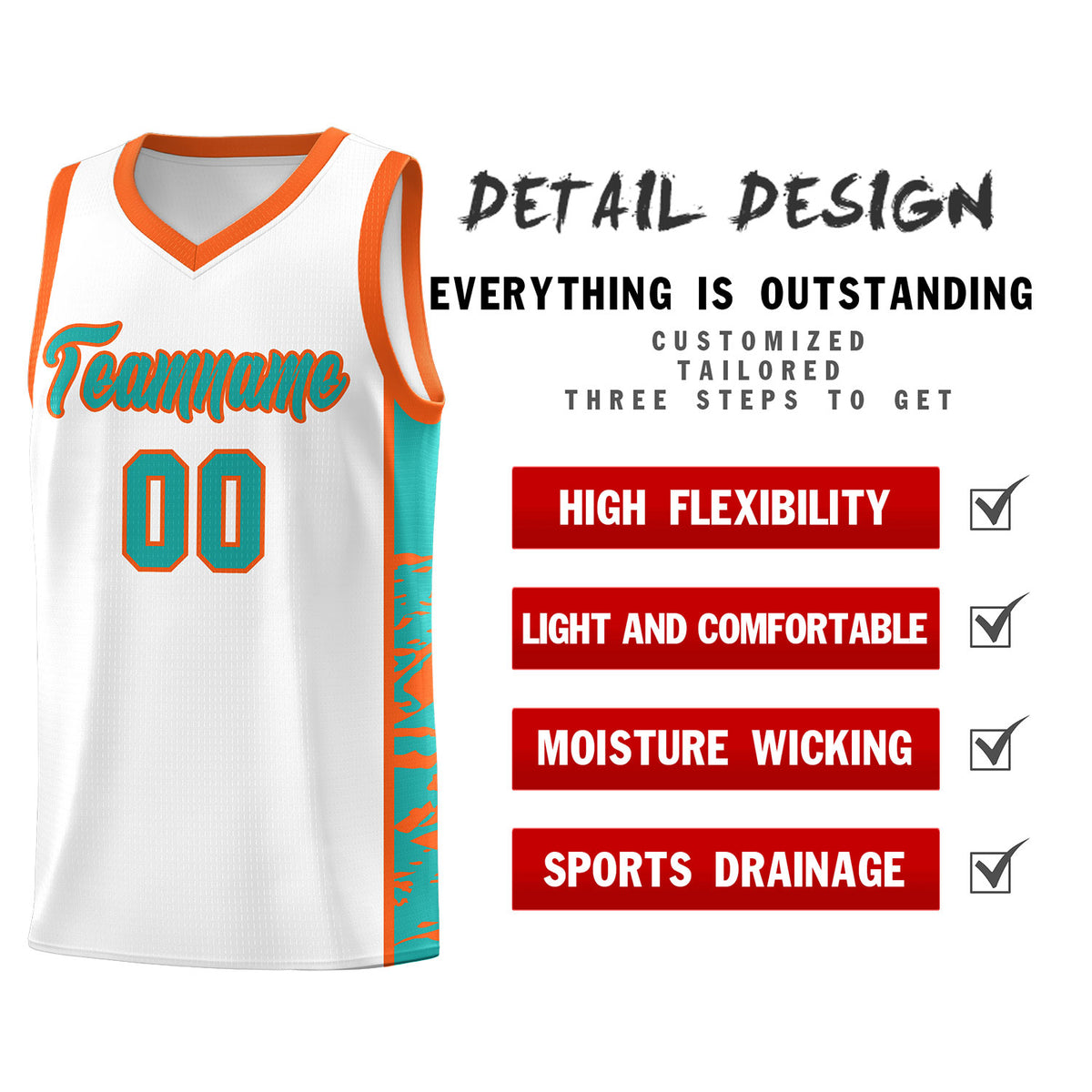 Custom White Orange Side Gradient Pattern Basketball Kits