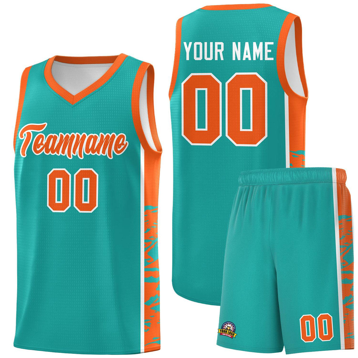 Custom Aqua Orange Side Gradient Pattern Basketball Kits