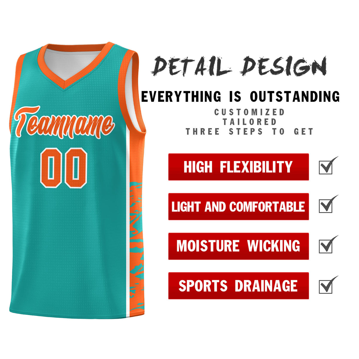 Custom Aqua Orange Side Gradient Pattern Basketball Kits