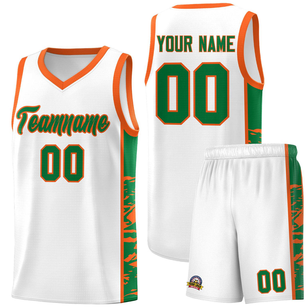 Custom White Orange Side Gradient Pattern Basketball Kits
