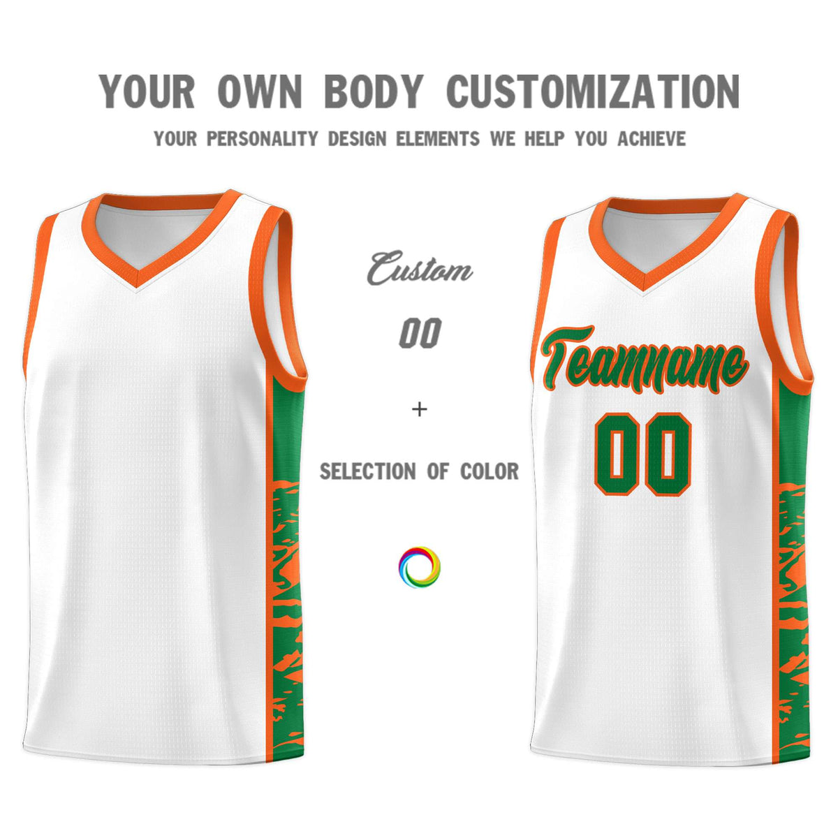 Custom White Orange Side Gradient Pattern Basketball Kits