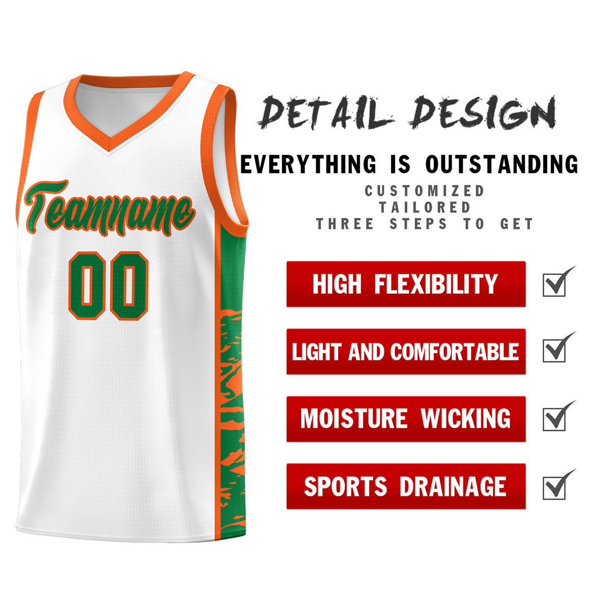 Custom White Orange Side Gradient Pattern Basketball Kits