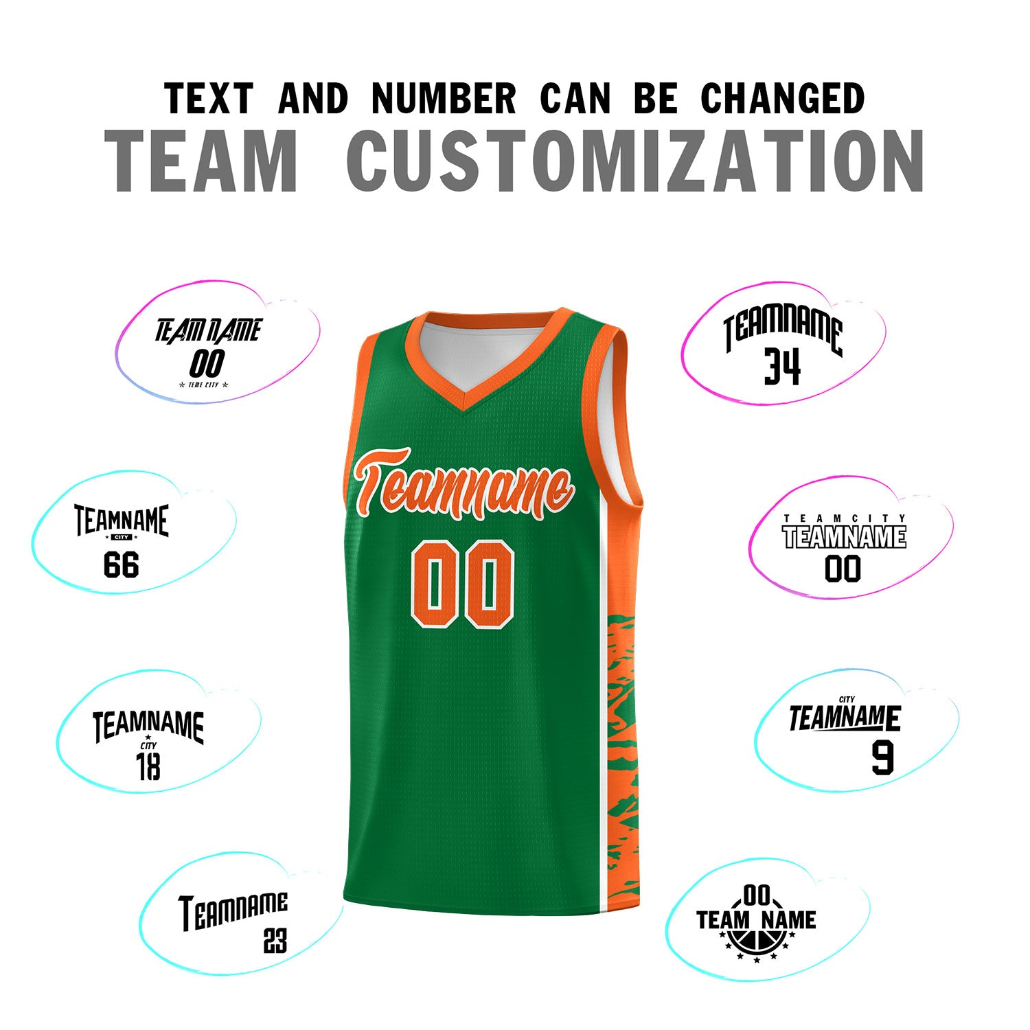 Custom Kelly Green Orange Side Gradient Pattern Basketball Kits