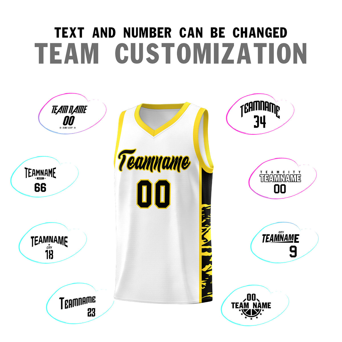 Custom White Gold Side Gradient Pattern Basketball Kits