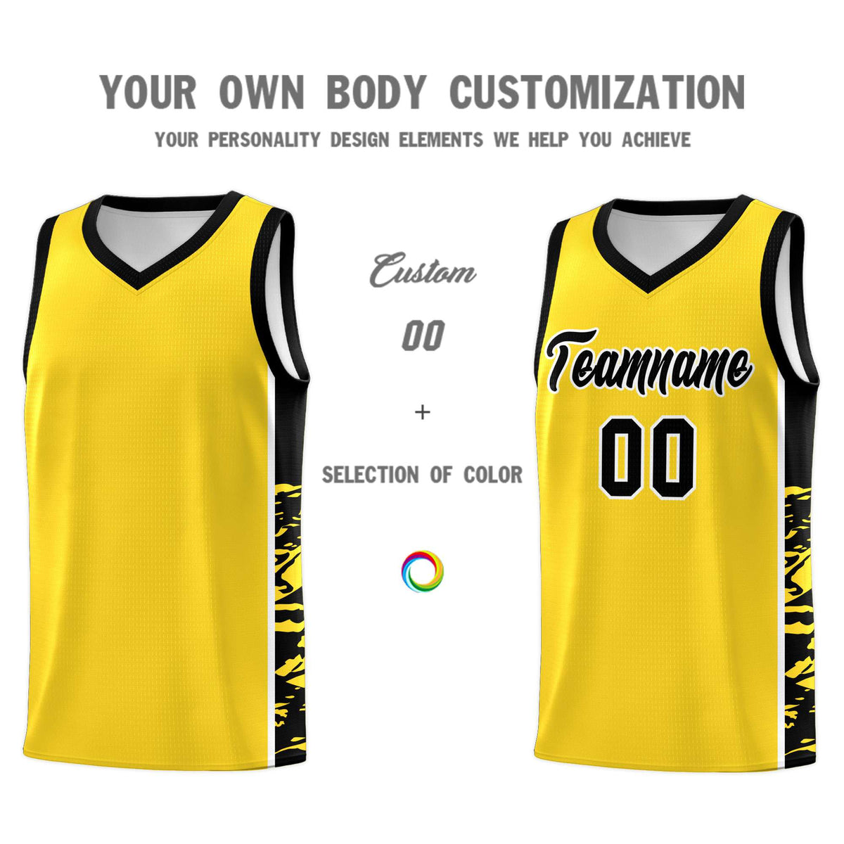 Custom Gold Black Side Gradient Pattern Basketball Kits