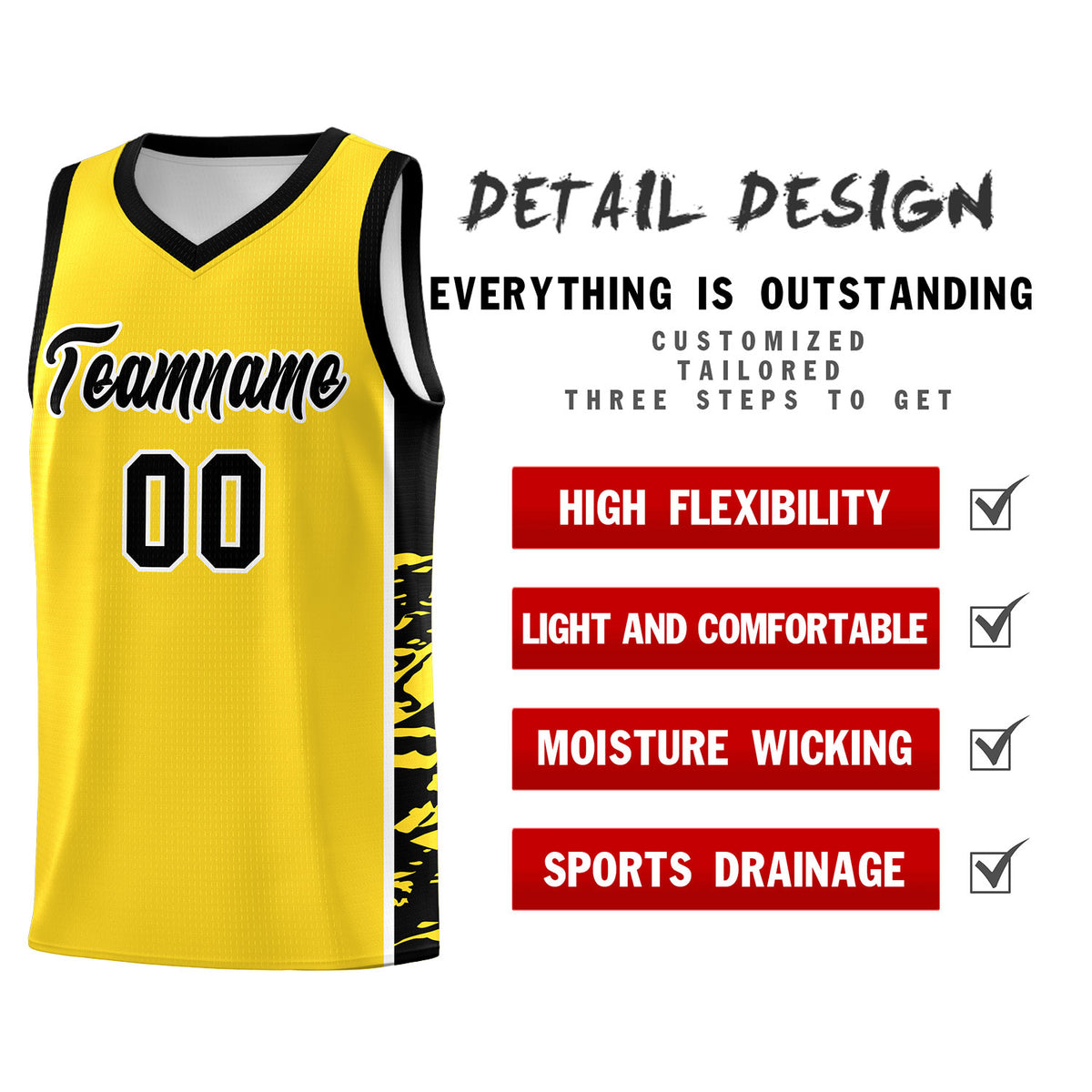 Custom Gold Black Side Gradient Pattern Basketball Kits