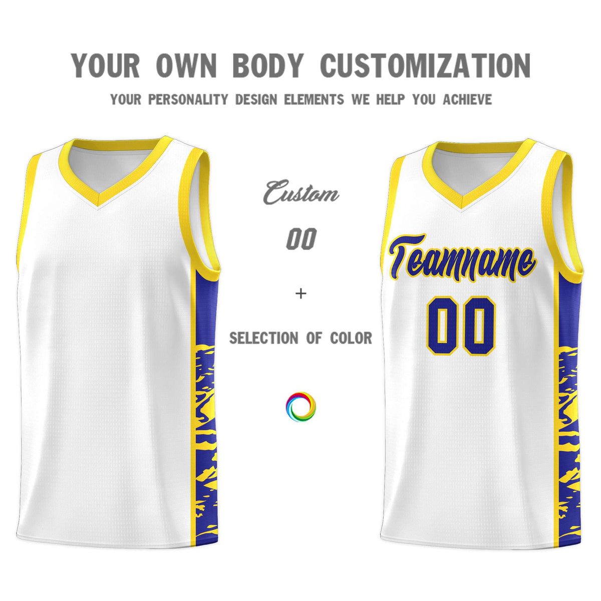 Custom White Gold Side Gradient Pattern Basketball Kits