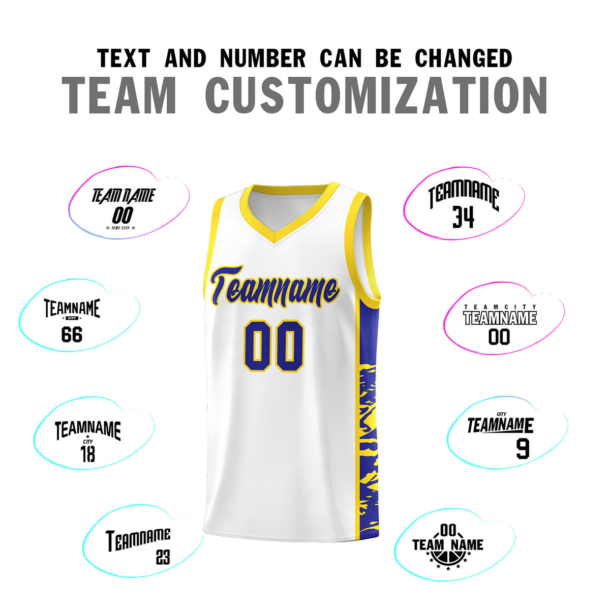 Custom White Gold Side Gradient Pattern Basketball Kits