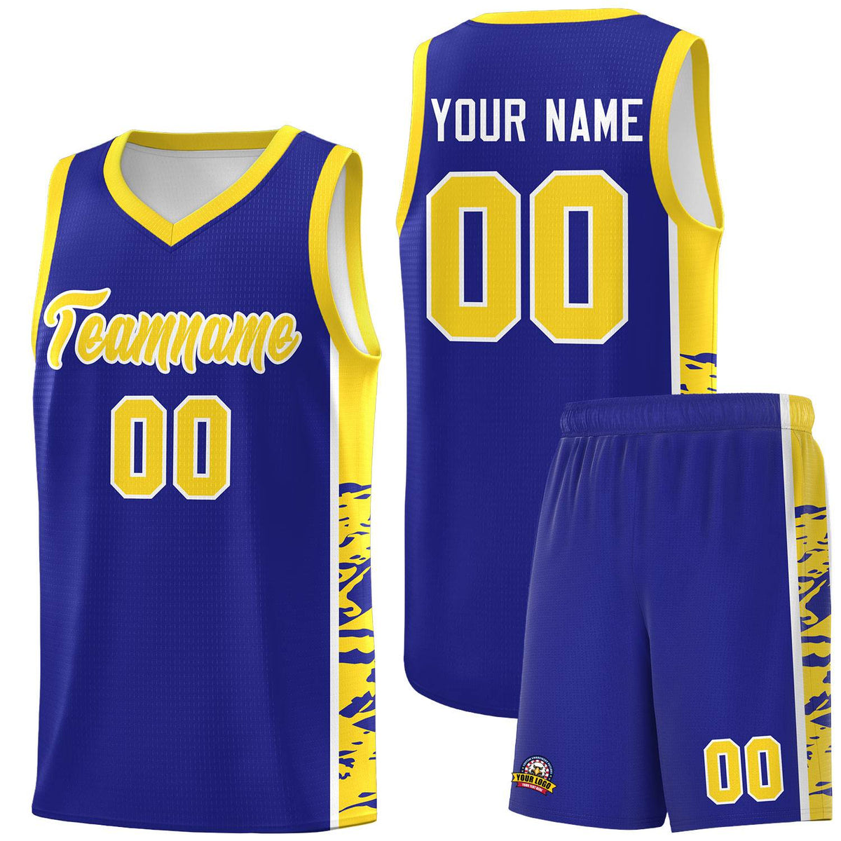 Custom Royal Gold Side Gradient Pattern Basketball Kits