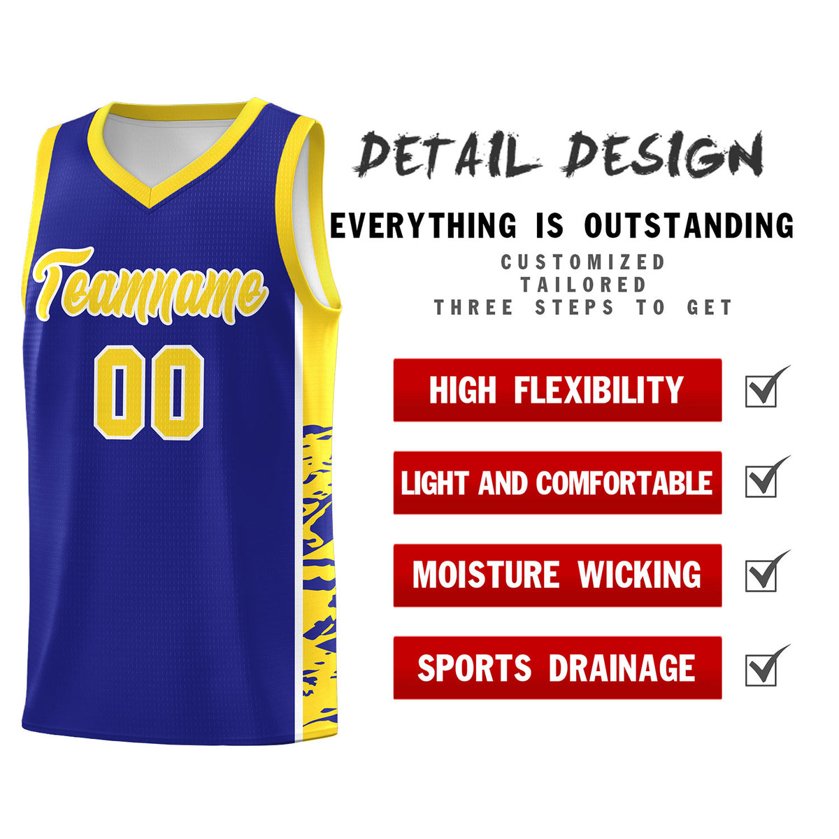 Custom Royal Gold Side Gradient Pattern Basketball Kits