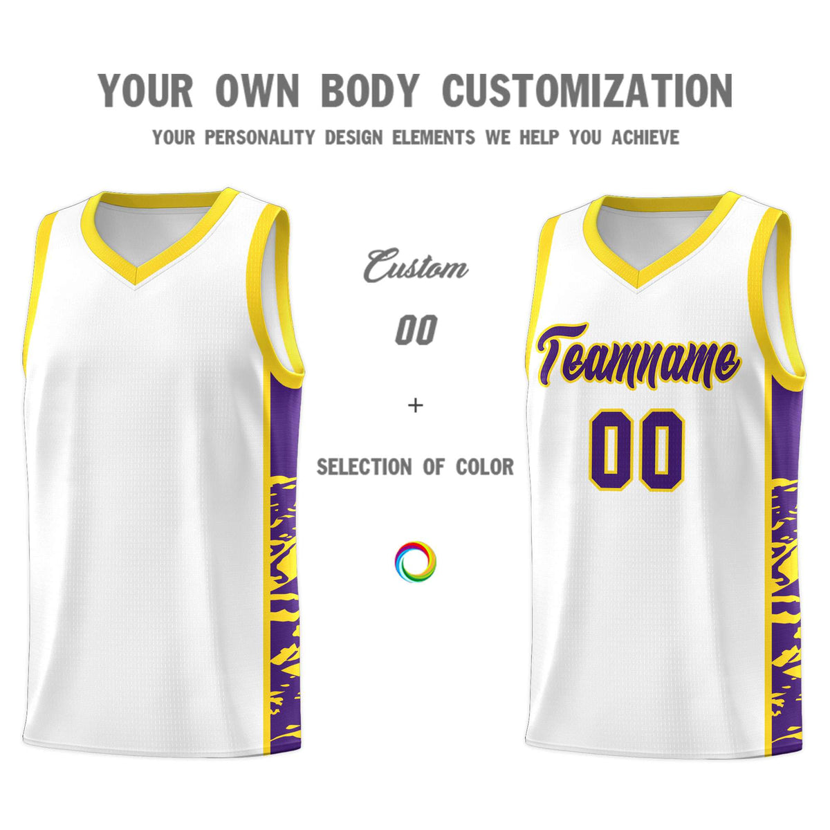 Custom White Gold Side Gradient Pattern Basketball Kits