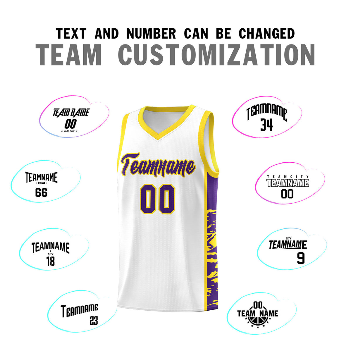 Custom White Gold Side Gradient Pattern Basketball Kits