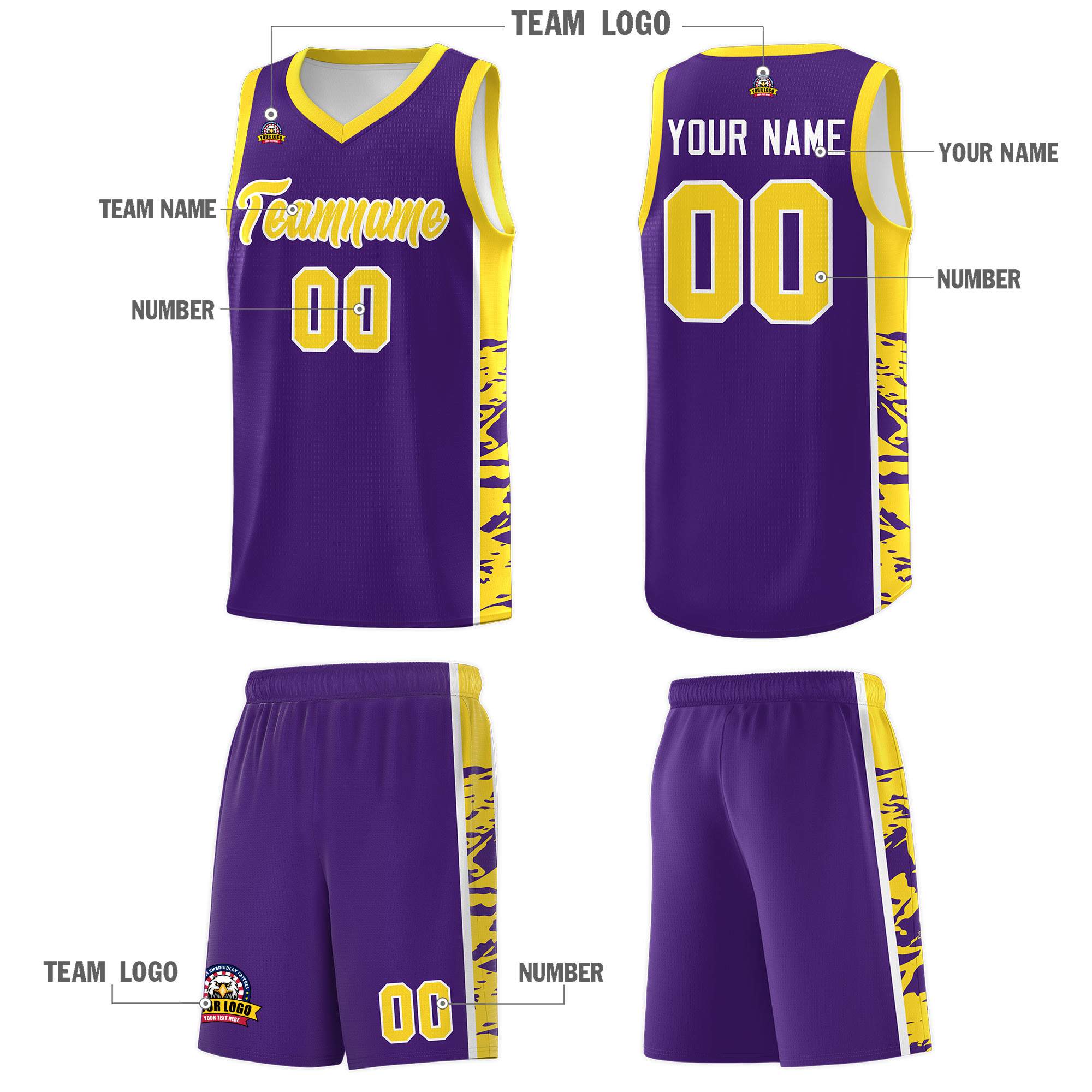 Custom Purple Gold Side Gradient Pattern Basketball Kits