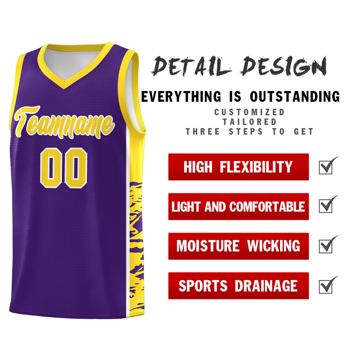 Custom Purple Gold Side Gradient Pattern Basketball Kits
