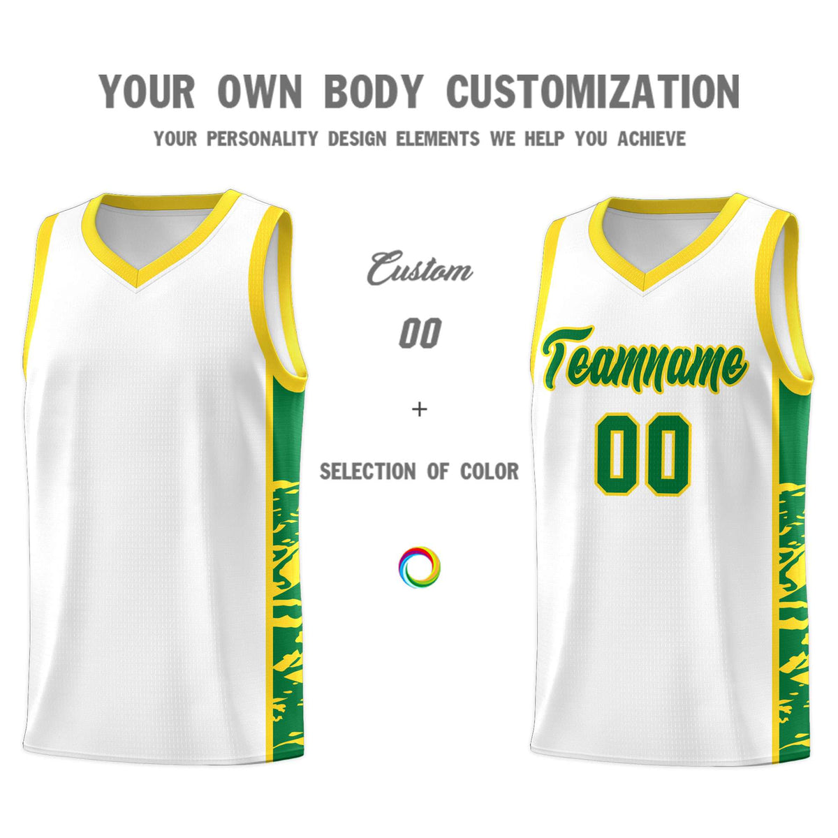 Custom White Gold Side Gradient Pattern Basketball Kits