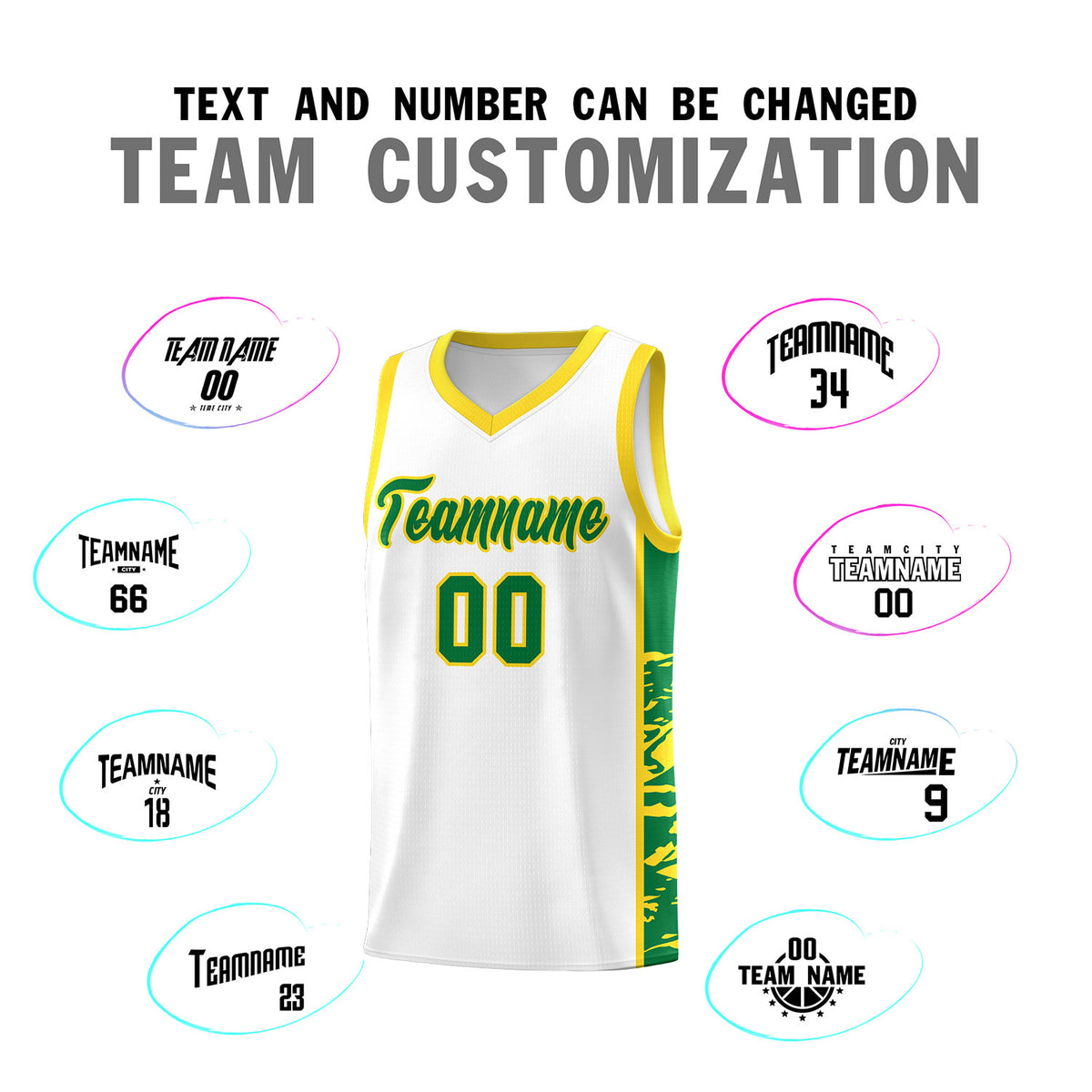 Custom White Gold Side Gradient Pattern Basketball Kits