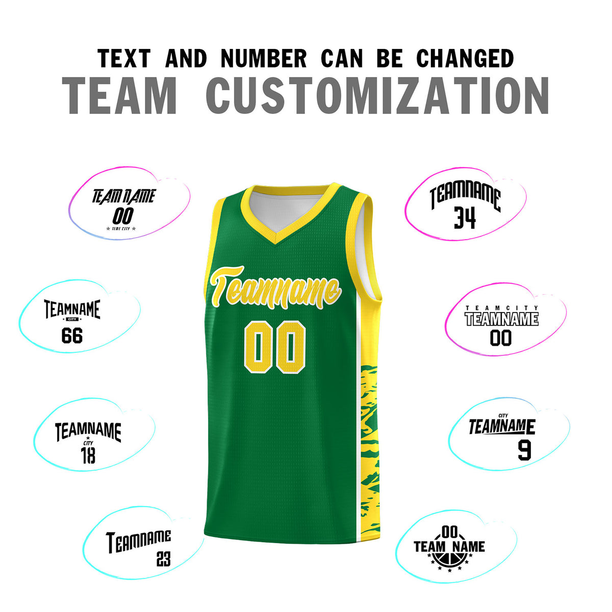 Custom Kelly Green Gold Side Gradient Pattern Basketball Kits