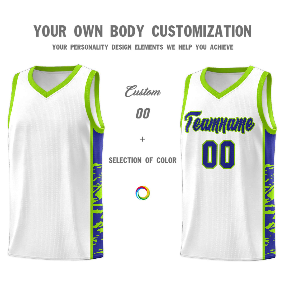 Custom White Neon Green Side Gradient Pattern Basketball Kits