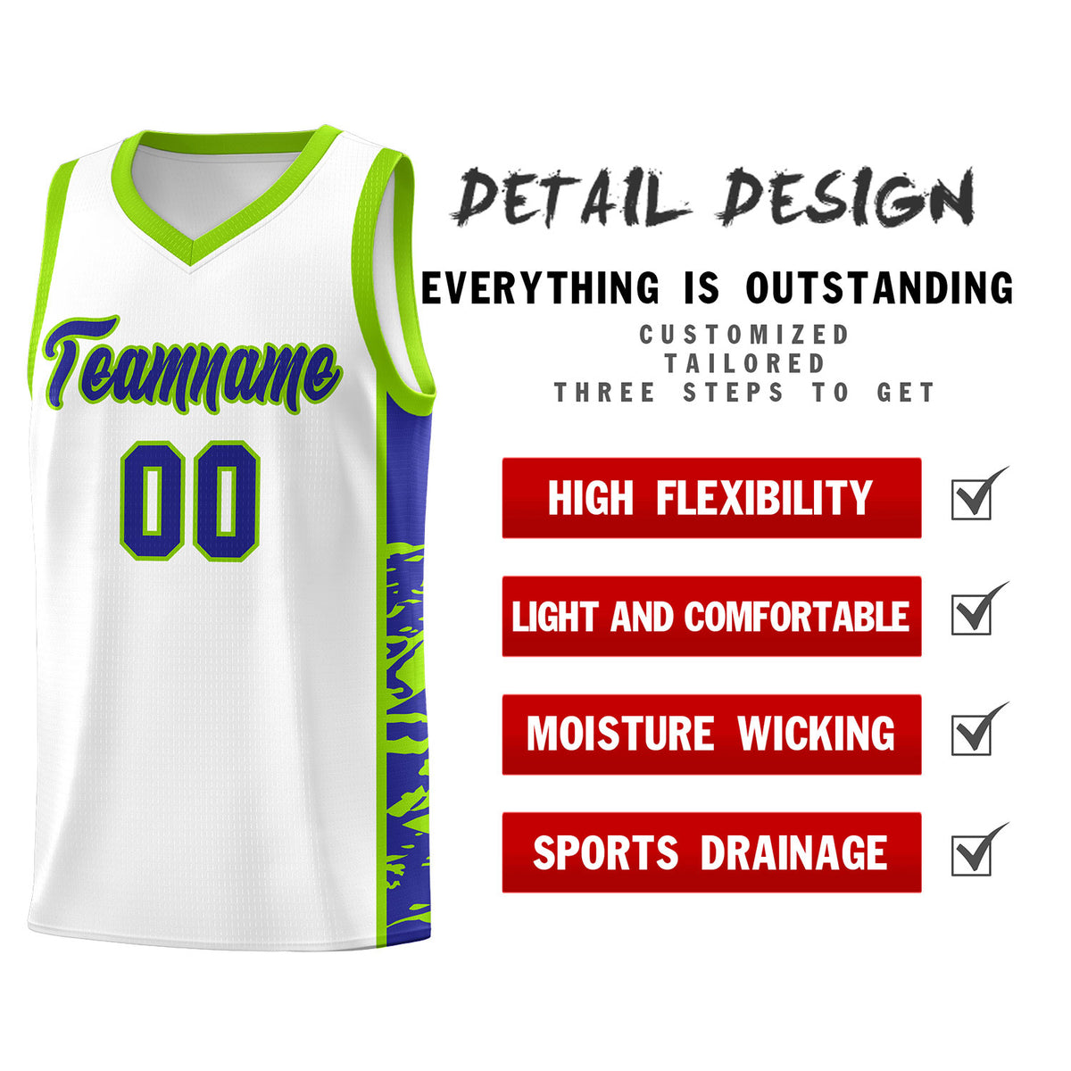 Custom White Neon Green Side Gradient Pattern Basketball Kits