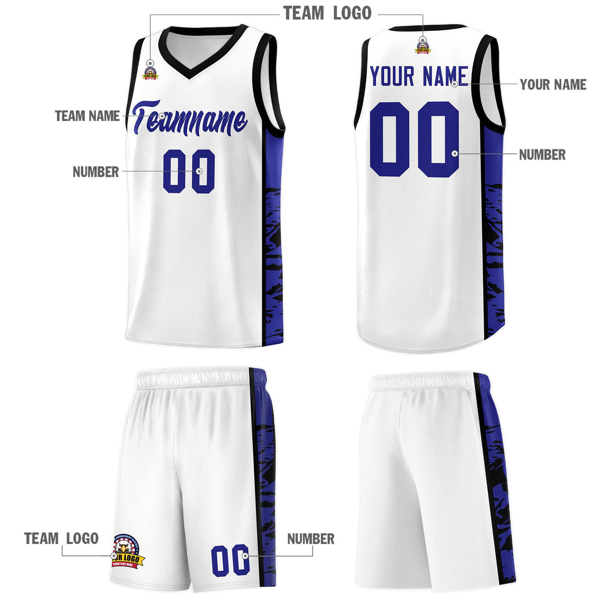 Custom White Black Side Gradient Pattern Basketball Kits