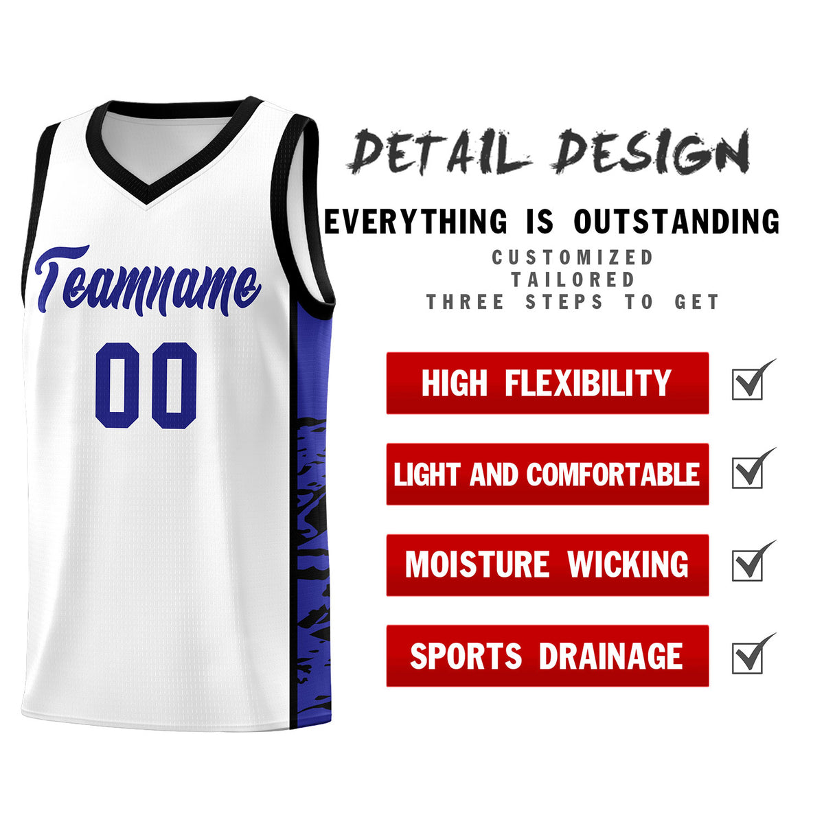 Custom White Black Side Gradient Pattern Basketball Kits
