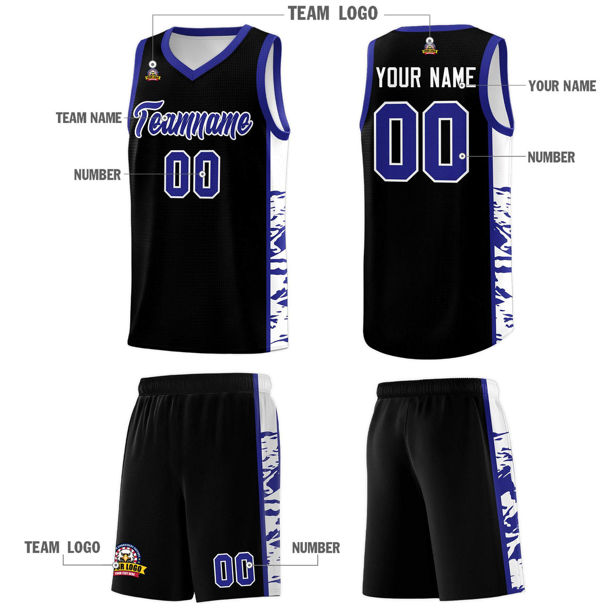 Custom Black Royal Side Gradient Pattern Basketball Kits