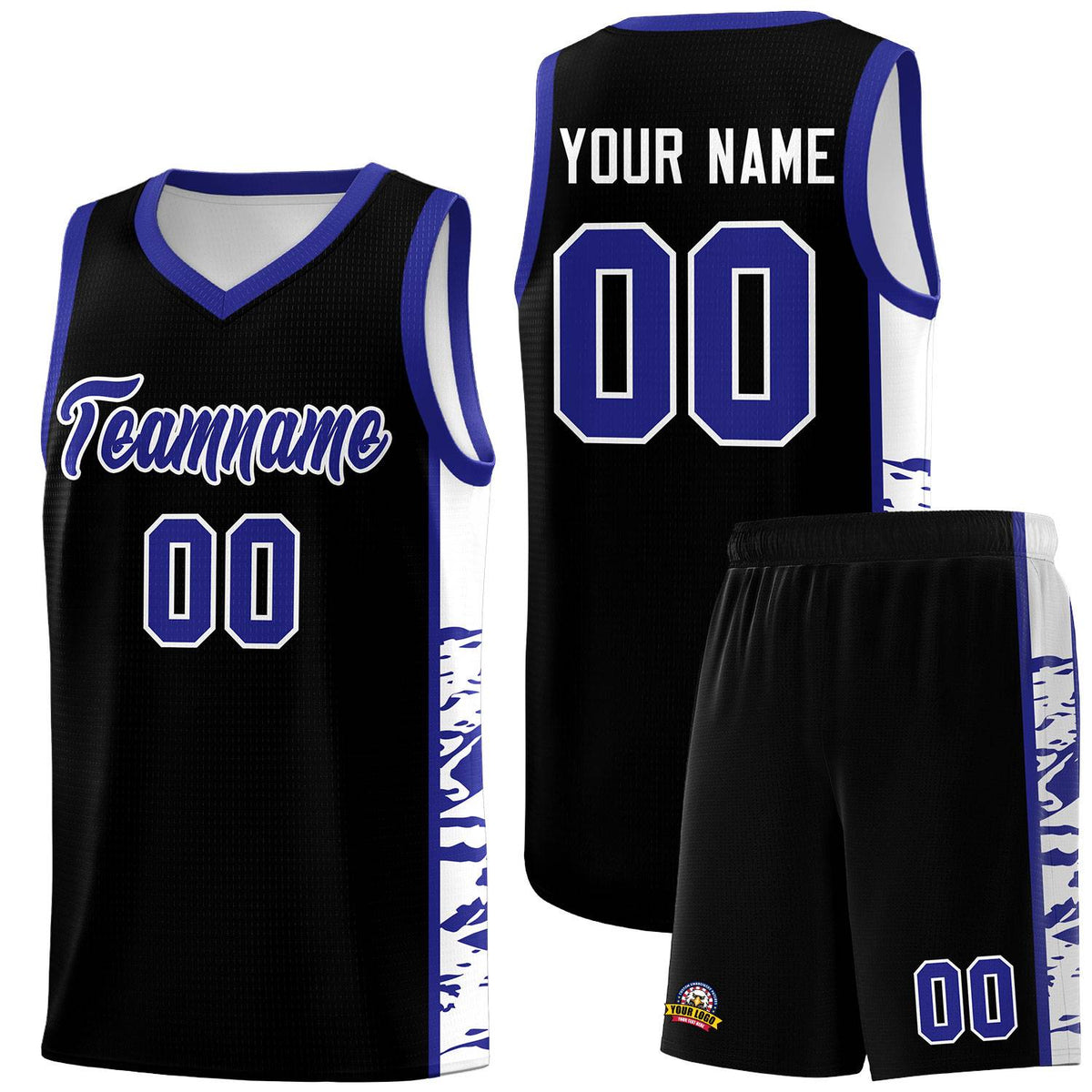 Custom Black Royal Side Gradient Pattern Basketball Kits