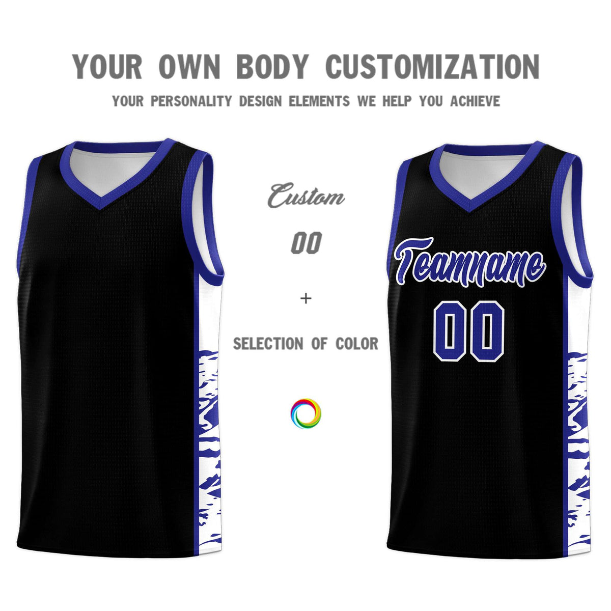 Custom Black Royal Side Gradient Pattern Basketball Kits