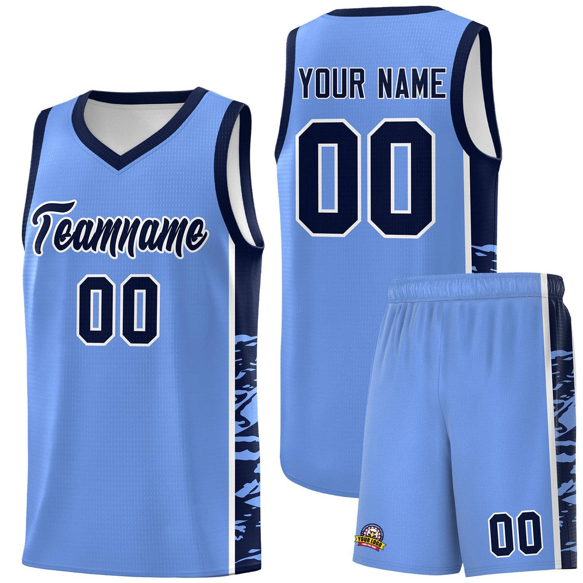 Custom Light Blue Navy Side Gradient Pattern Basketball Kits