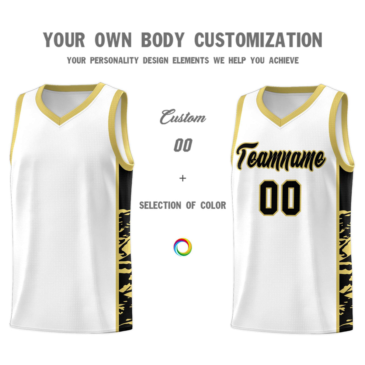 Custom White Old Gold Side Gradient Pattern Basketball Kits