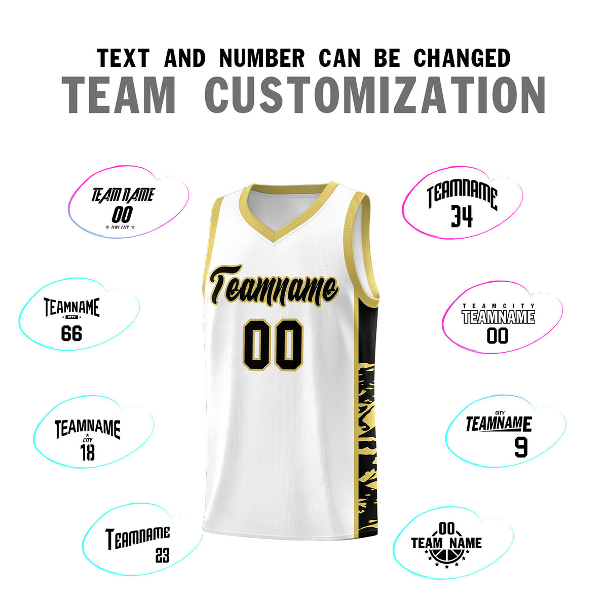 Custom White Old Gold Side Gradient Pattern Basketball Kits