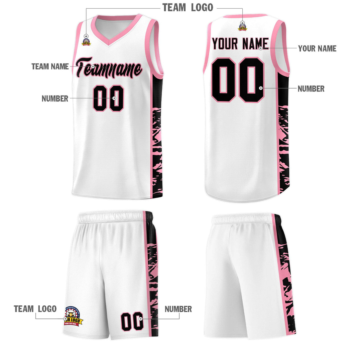 Custom White Light Pink Side Gradient Pattern Basketball Kits