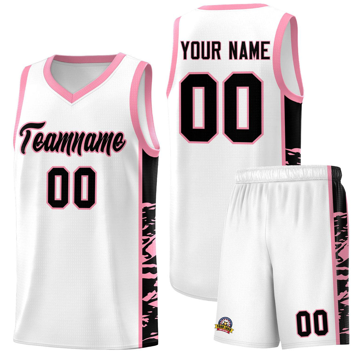 Custom White Light Pink Side Gradient Pattern Basketball Kits