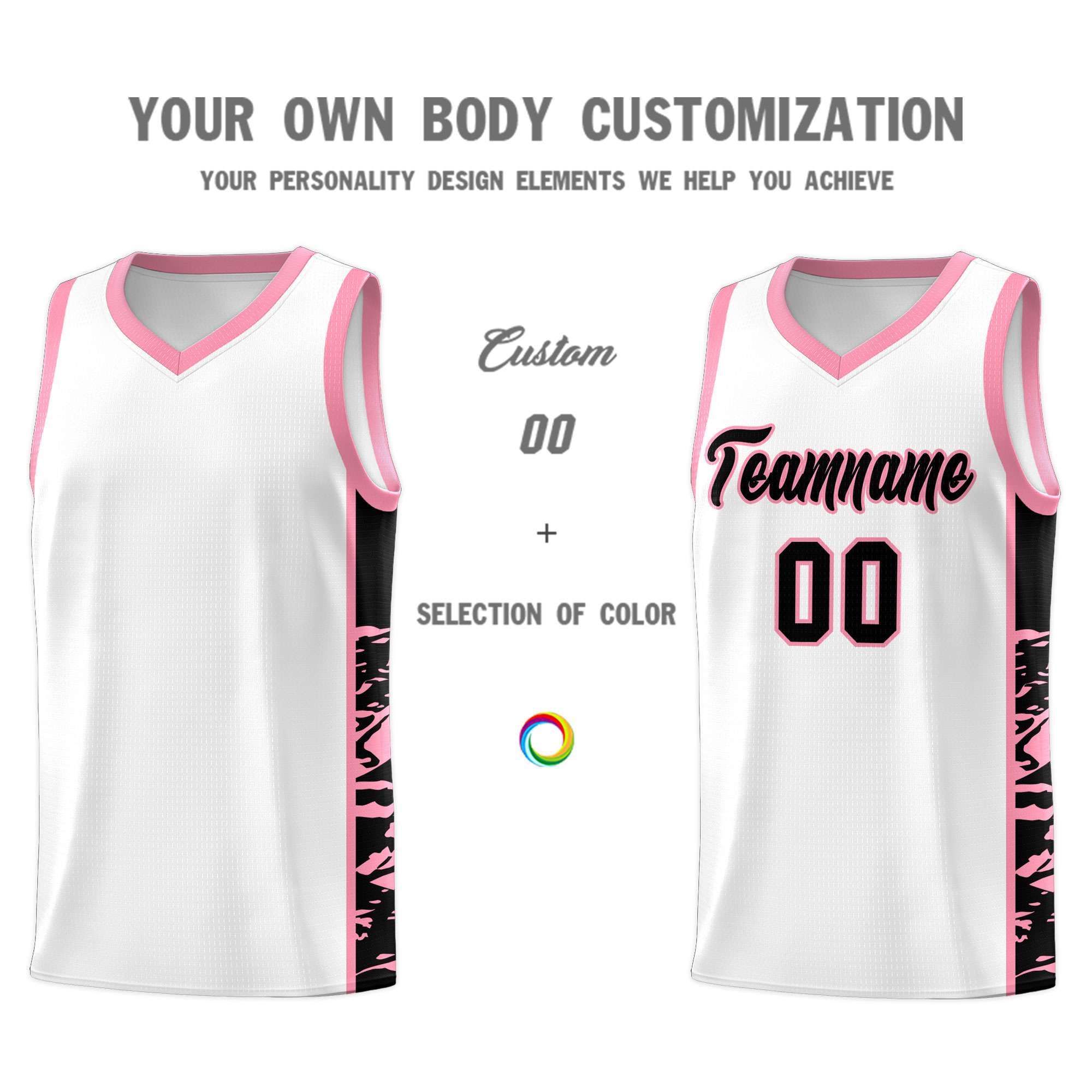 Custom White Light Pink Side Gradient Pattern Basketball Kits