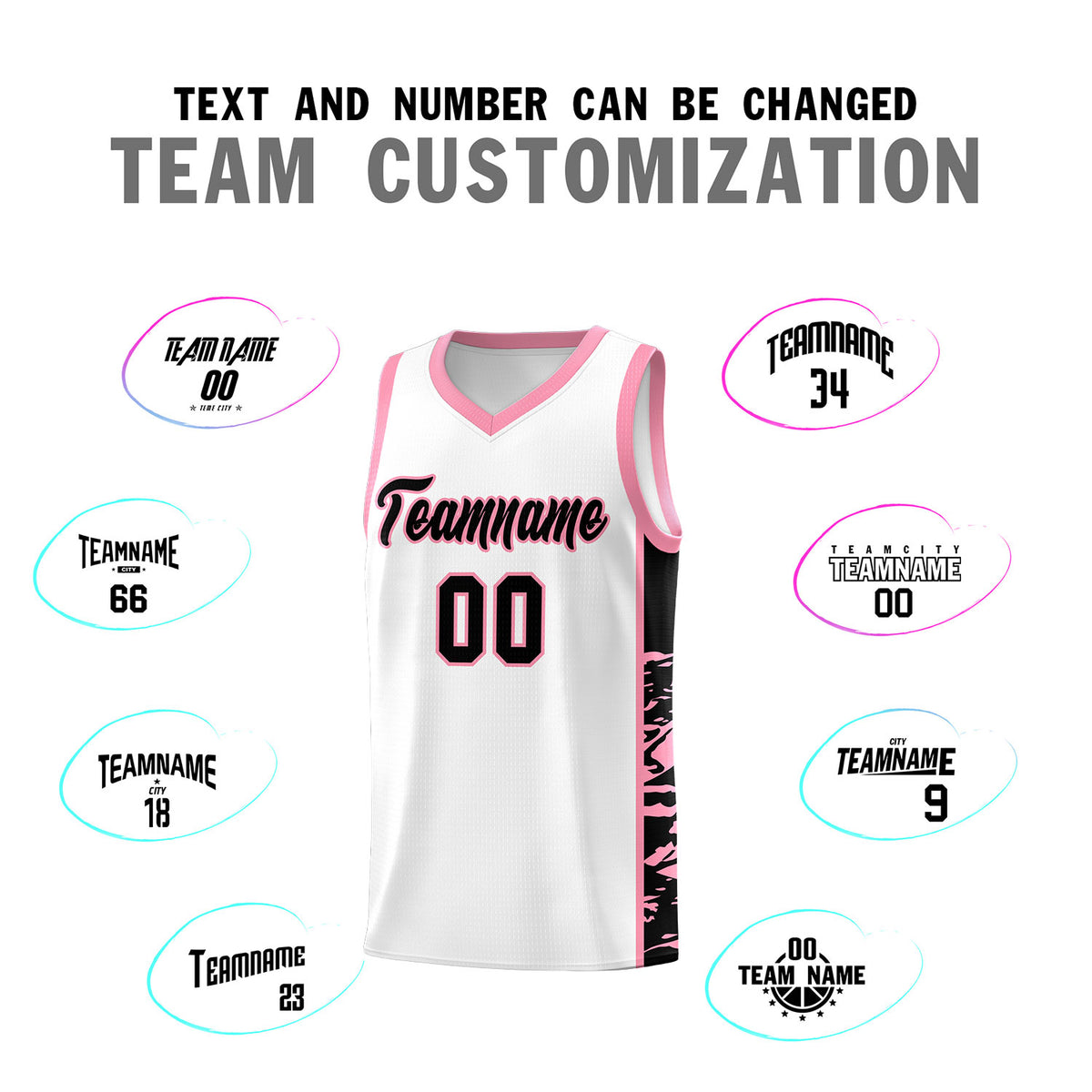 Custom White Light Pink Side Gradient Pattern Basketball Kits