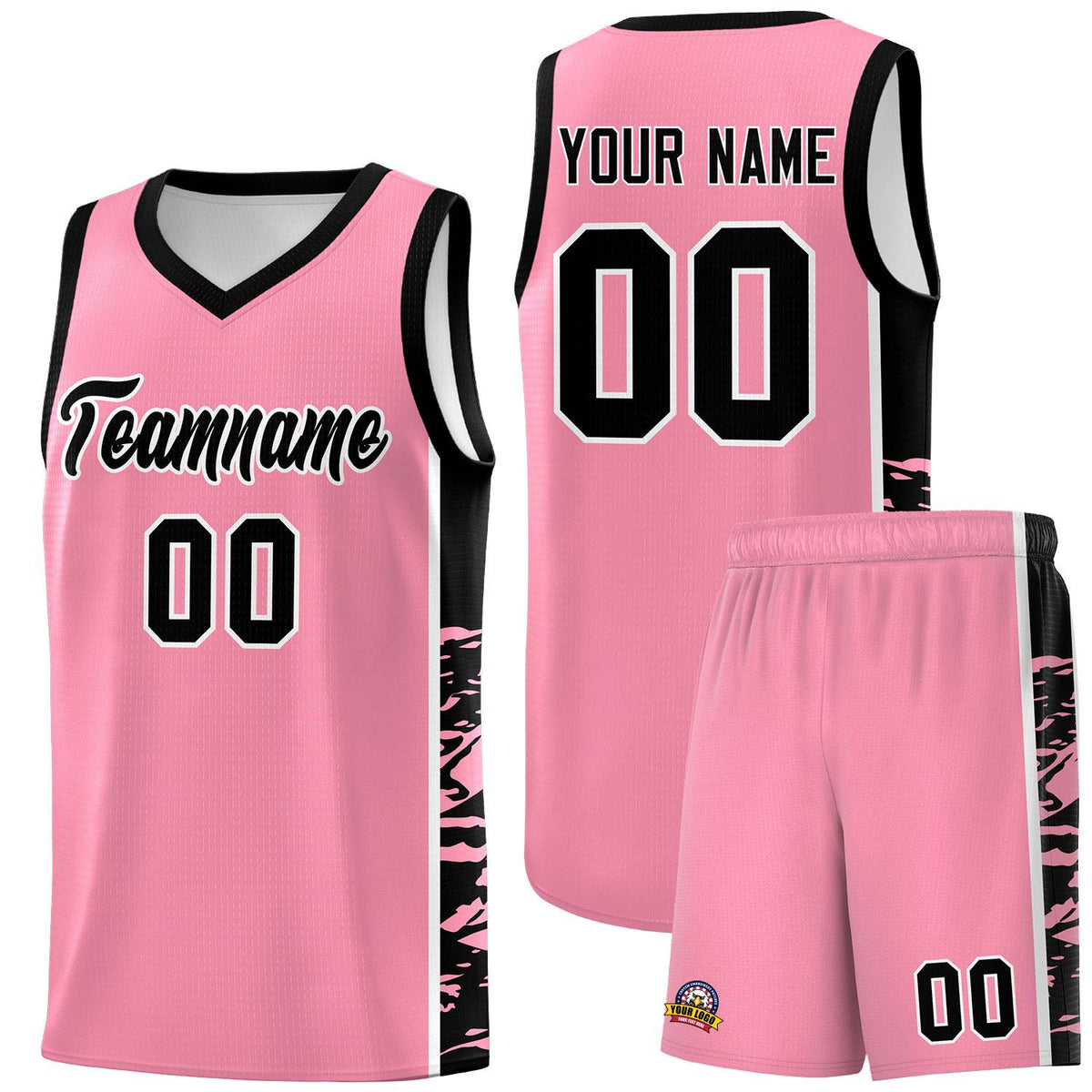 Custom Light Pink Black Side Gradient Pattern Basketball Kits