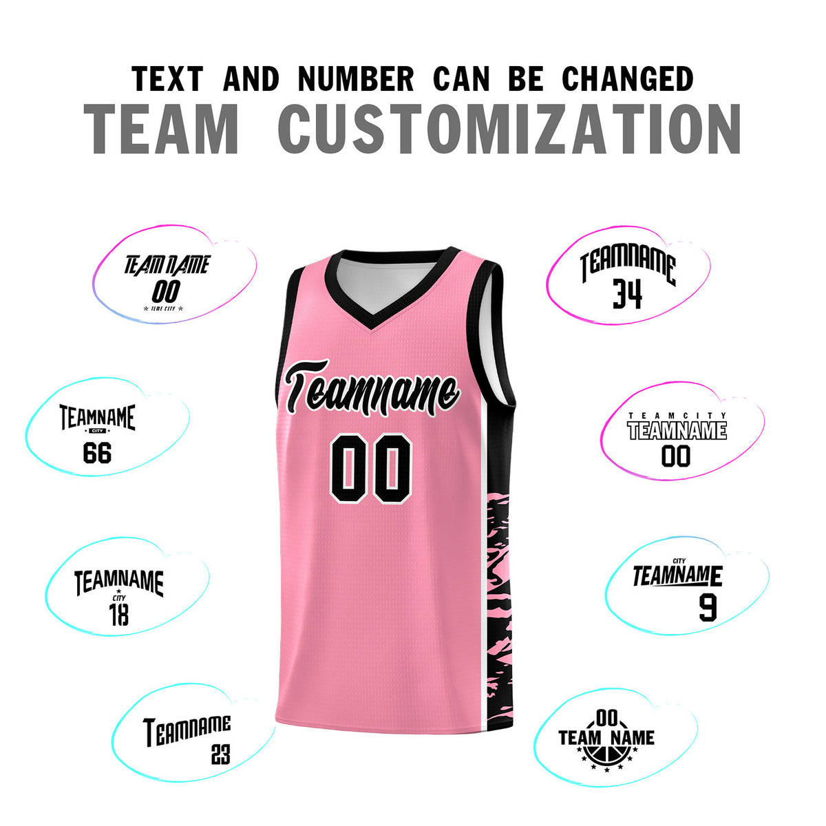 Custom Light Pink Black Side Gradient Pattern Basketball Kits